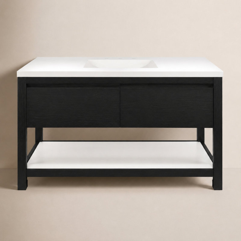 Solace 49" Single Bathroom Vanity Set, Midnight Oak, Pearl