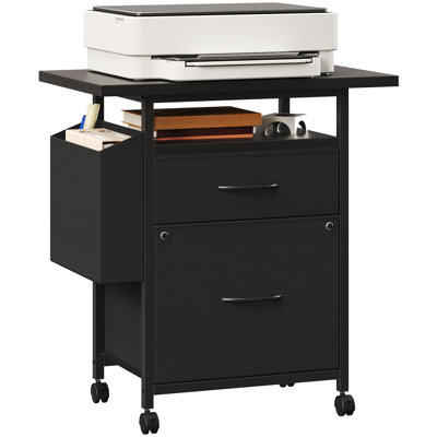 24" Wide 2-Drawer Mobile File Cabinet with Printer Stand and Side Pocket