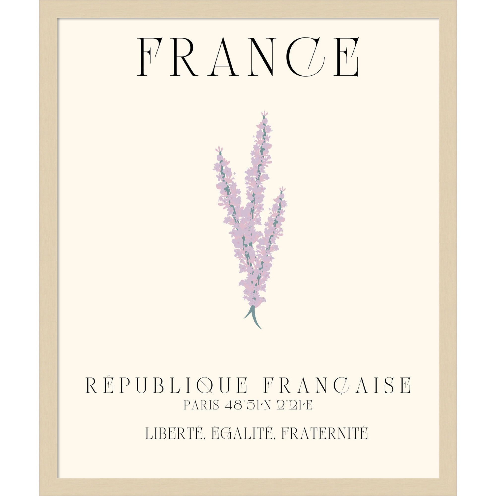 France Travel Poster French Lavender by Chayan Lewis, Brown Framed, 21" W x 25" H x 1" D