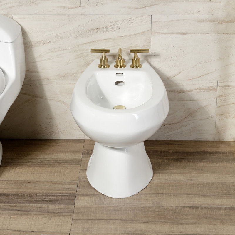 Kingston Brass Manhattan Three-Handle Vertical Spray Bidet Faucet with Brass Pop-Up, Brushed Brass