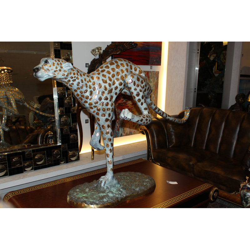 Running Cheetah - Gold Pleated Bronze Statue -  Size: 67"L x 23"W x 41"H. 