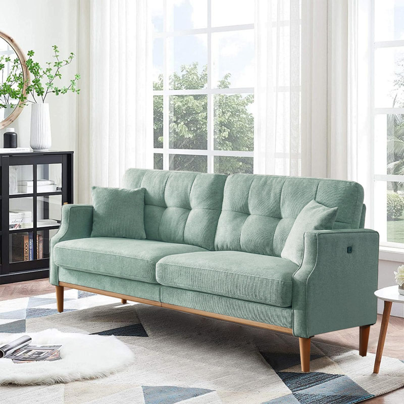 70inch 3-Seat Small Couch Loveseat Sofa with USB Port, Mint Green