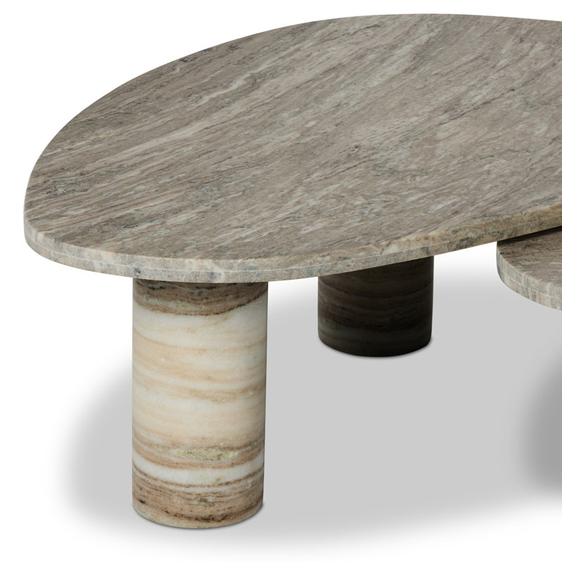Zion Coffee Table Set-Antique White Marble, Antique White Marble, White/Brown