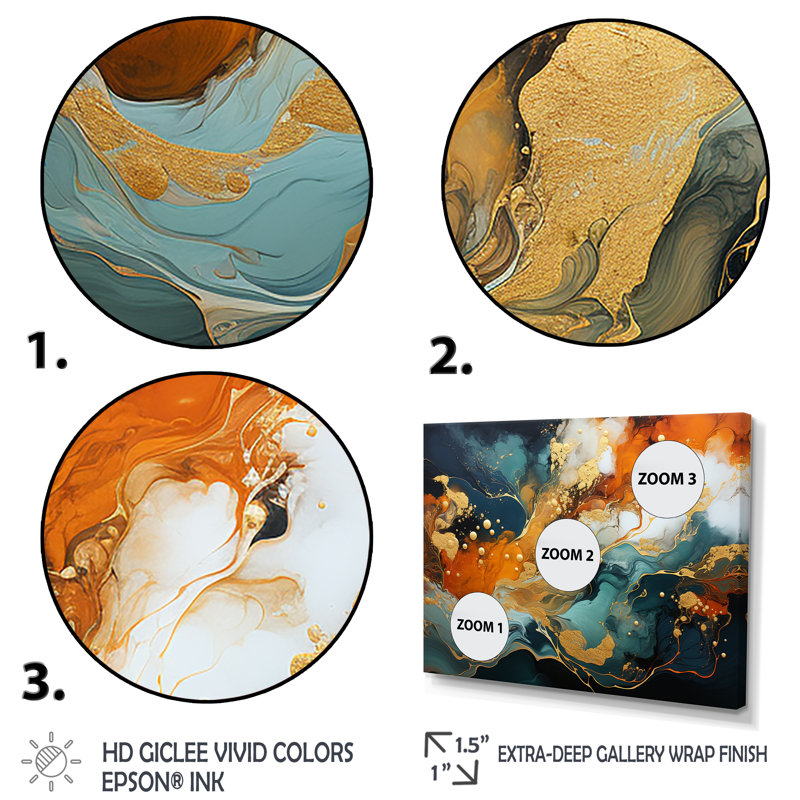 Tempête de marbre bleu et doré V - art mural abstrait, Cadre d'angle fermé noir, H 30 po x l 40 po x P 1,5 po