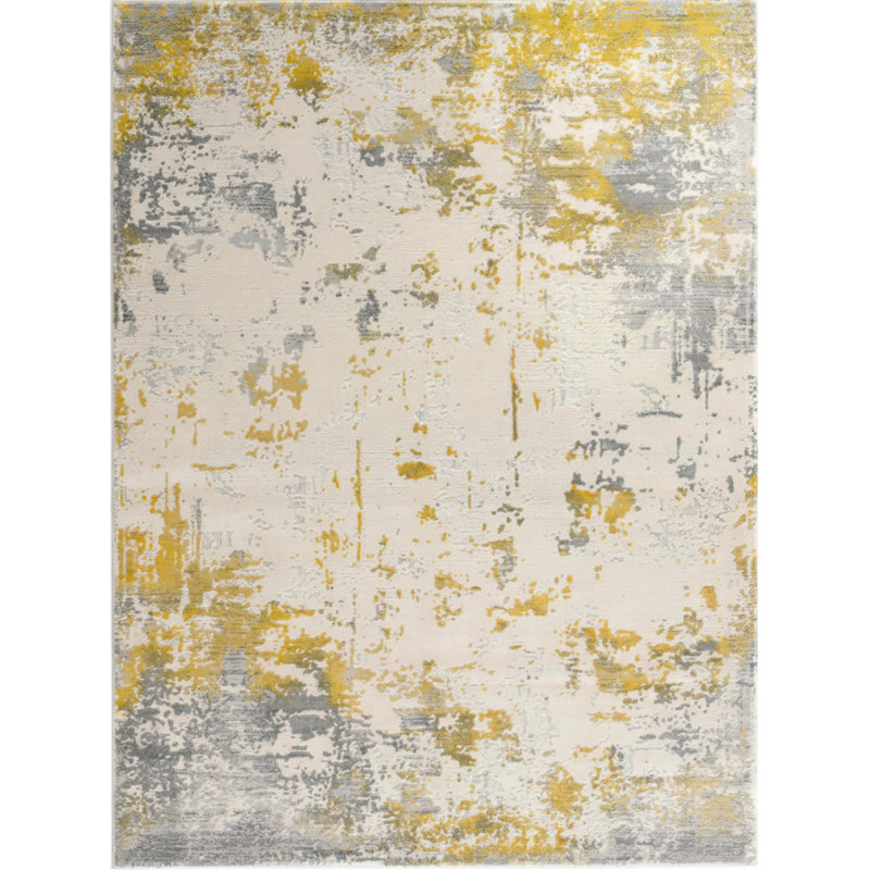 Tapis à motif abstrait doré / gris 8 pi x 11 pi (7 pi 9 po x 10 pi 9 po) Sol Branch Branch Solenne, 8' x 11'
