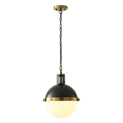 1-Bulb Globe Chandelier with Glass Shade, E26 Base, Adjustable Metal Pendant Light in Black