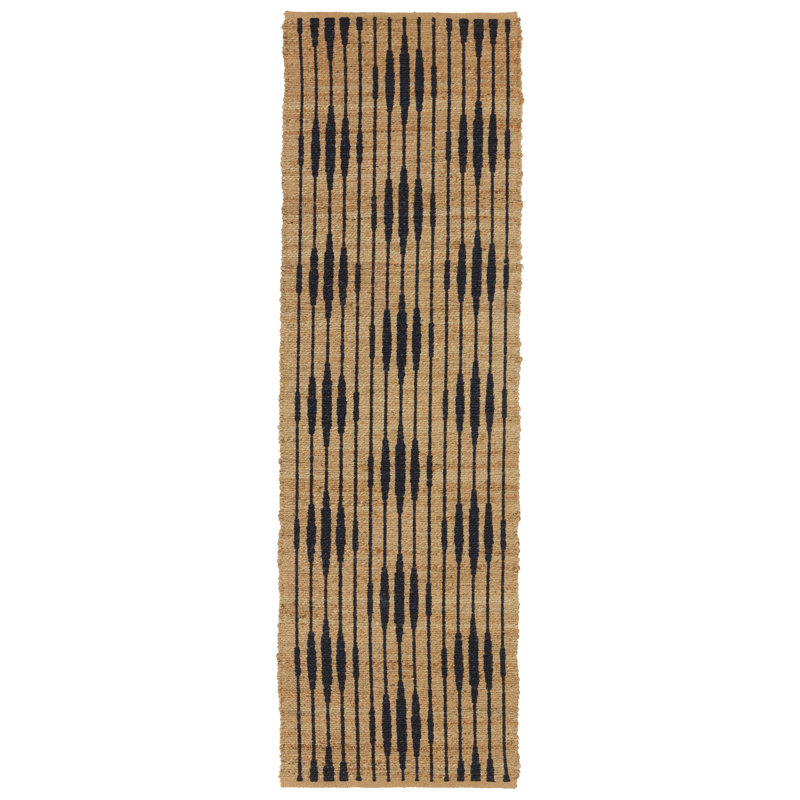 Tapis brun / noir en jute / sisal fabriqué à la main Arabela, Tapis de couloir 2 pi 6 po x 9 pi