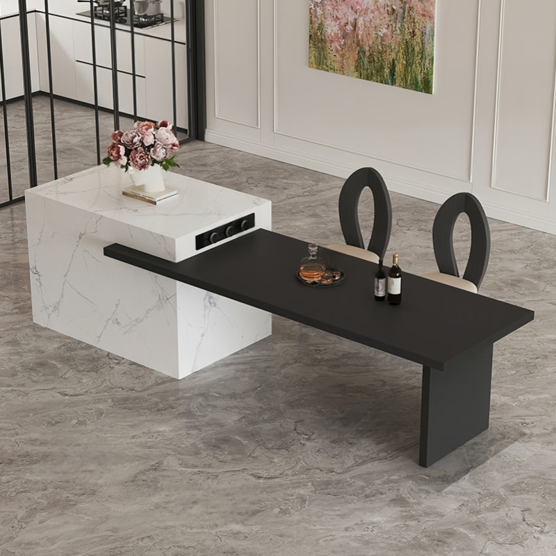 Table de salle à manger italienne de luxe minimaliste et légère, Blanc/Noir