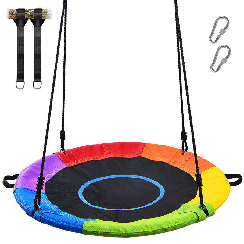 Textilene Saucer Swing with Chains and Hooks, Rainbow