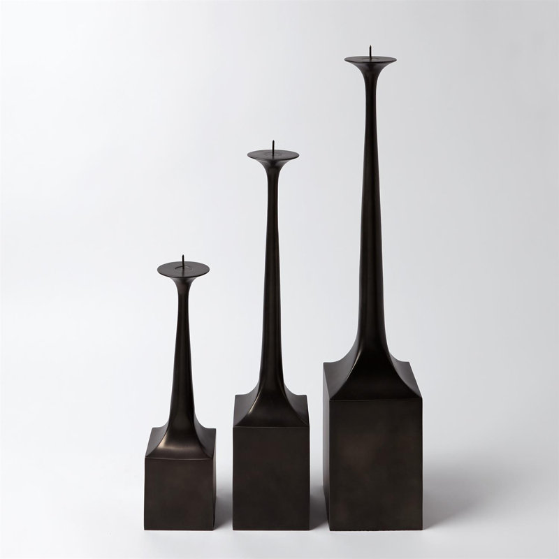 Giacometti-Inspired Bronze & Aluminum Tall Candlestick Holder