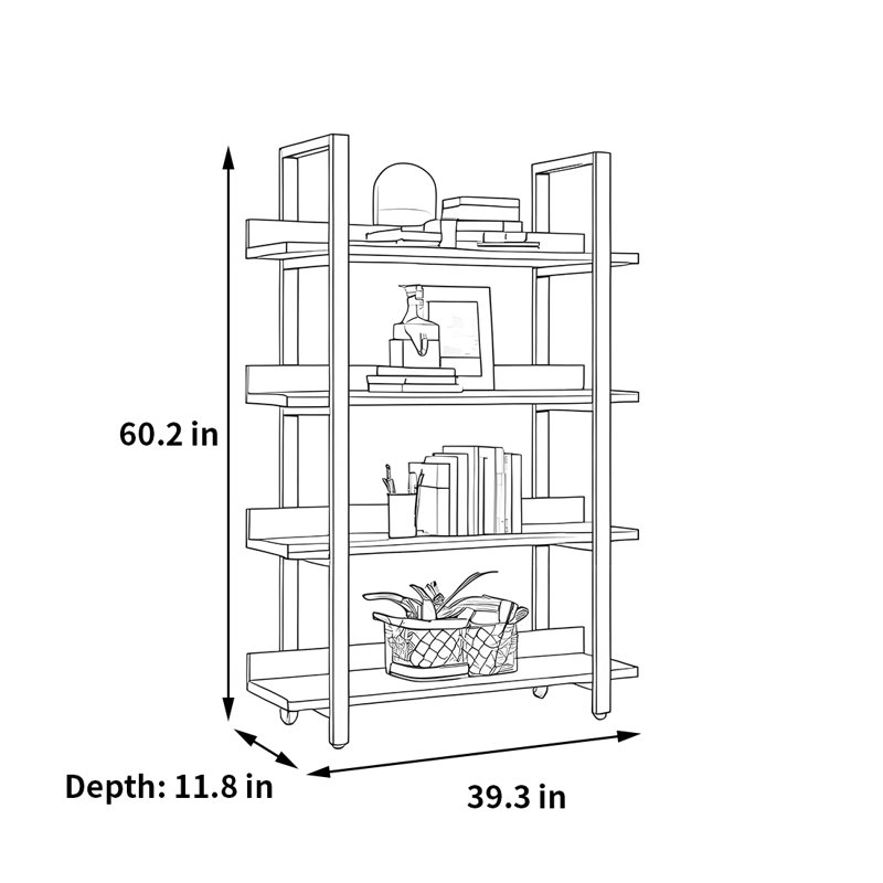 A versatile and fashionable bookcase, (4 Shelves) 60.2"H x 39.3"W x 11.8"D