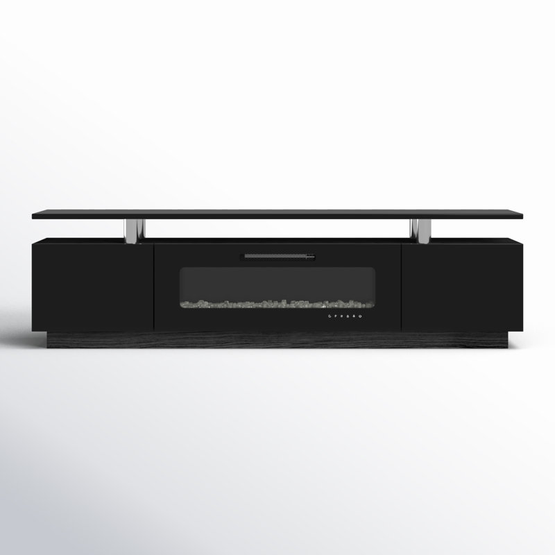 Meuble télé Bhhatu à 2 niveaux de 80 po avec foyer électrique brillant, noir, Noir, 80"