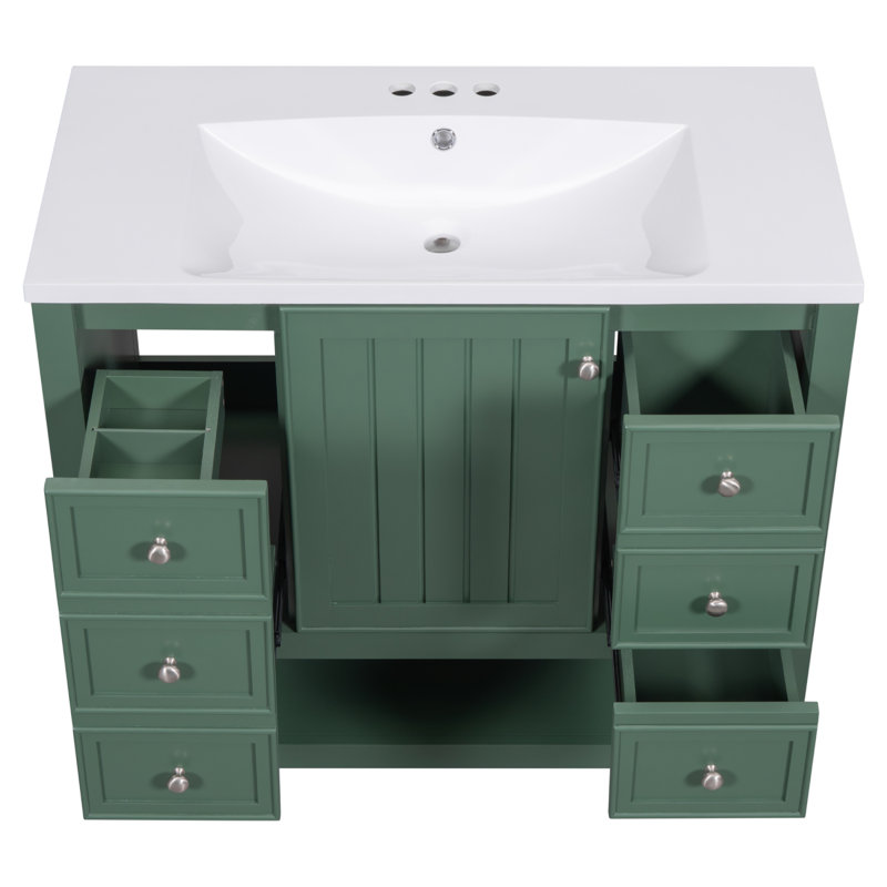 Meuble-lavabo 36 po avec lavabo 36 po, 1 armoire, 3 tiroirs, Vert