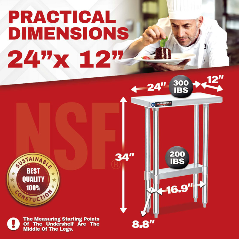 Compact Stainless Steel Workbench with Adjustable Shelf