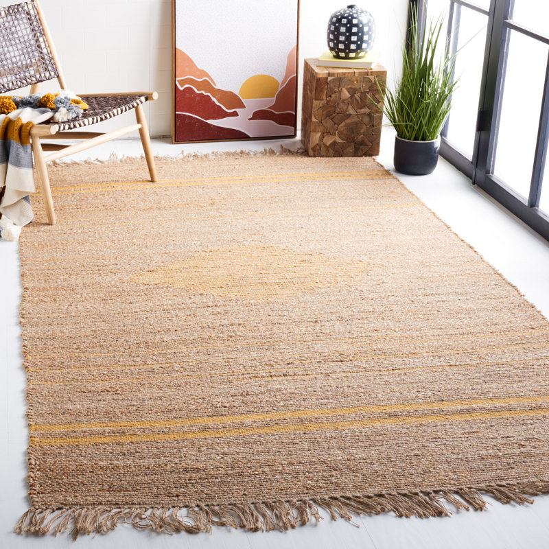 Tapis brun clair en jute tissé à la main Jackie, Rectangle 5 pi x 8 pi