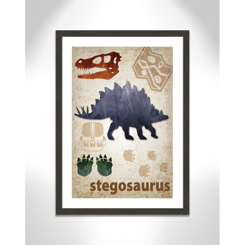 Décalcomanie murale Dinosaures-02 ', H 36,5 po x l 26,5 po x P 0,625 po, Encadré plat à grain de bois noir