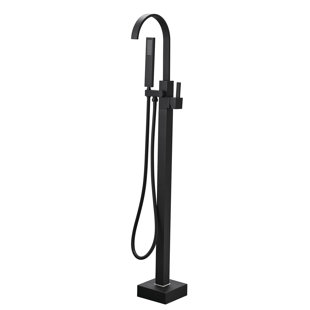 Robinet de baignoire autoportant avec douche à main, robinets de baignoire à fixation au sol noir mat, robinet de baignoire romaine avec garniture de baignoire en laiton moderne