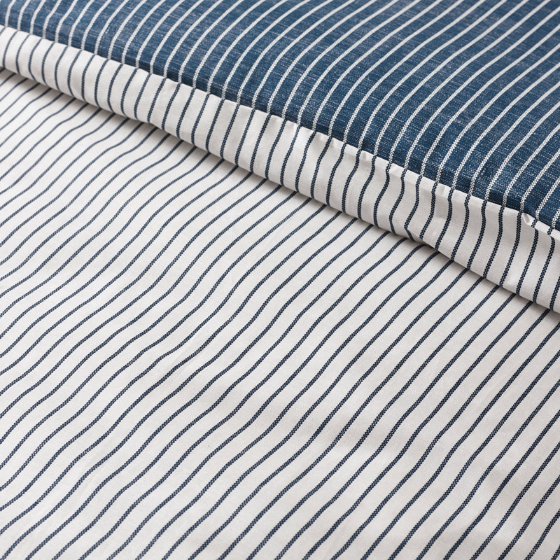 Oxford Pinstripe Reversible Duvet Cover Set, Super King Duvet Cover + 2 Standard Pillowcases, Navy