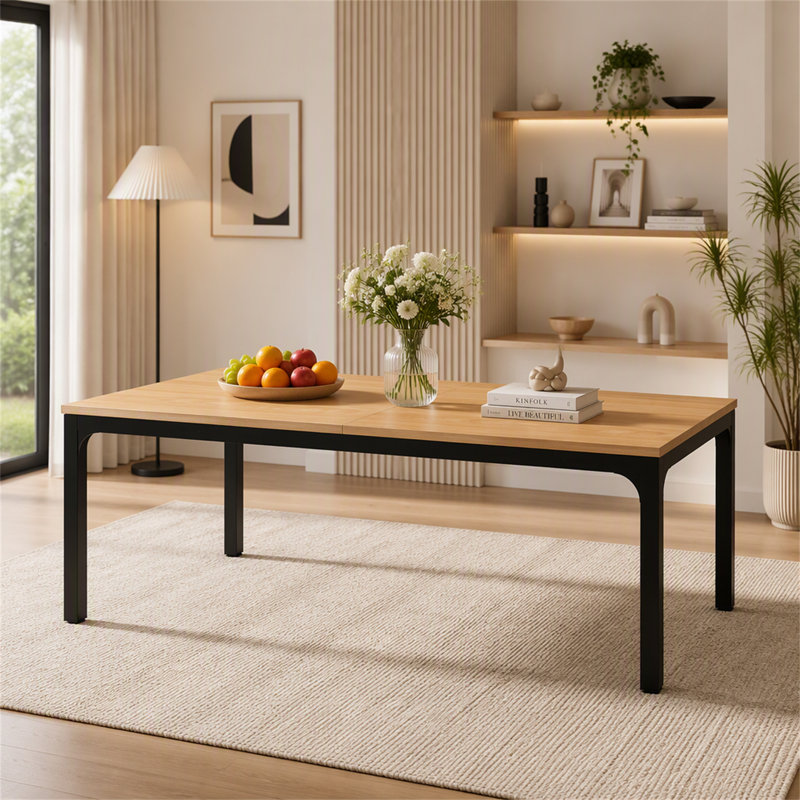 Table de salle à manger rectangulaire de 78 po pour 6 à 8 personnes, 29.53" H x 78.74" W x 27.56" D, Light Walnut/Black