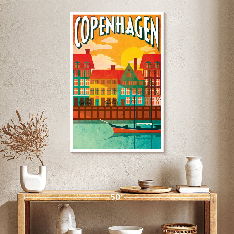 Affiche rétro de la ville de Copenhague, H 39 po x l 26 po