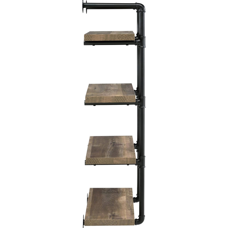 Étagère rustique en chêne et noir à 4 niveaux pour bureau, design