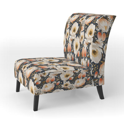 Beige Coastal Elegance Floral Pattern - Upholstered Farmhouse Slipper Chair, Rustic Floral Accent Chair
