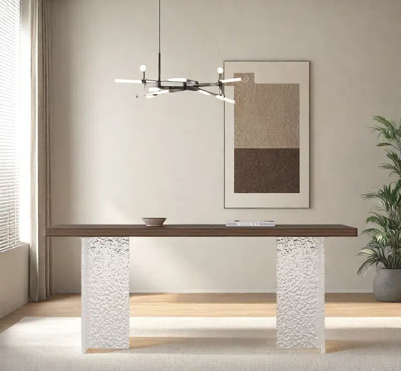 Wood-grained Stone Dining Table., 29.53"H x 55.12"L x 31.5"W