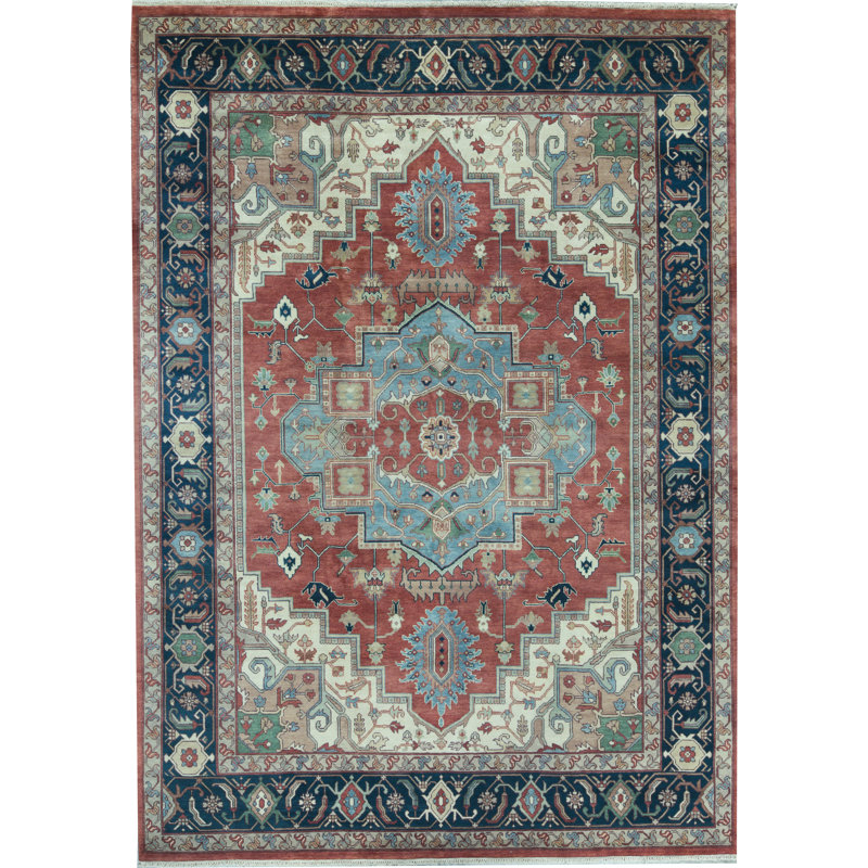 Hand-Knotted High-Quality Rust and Blue Area Rug