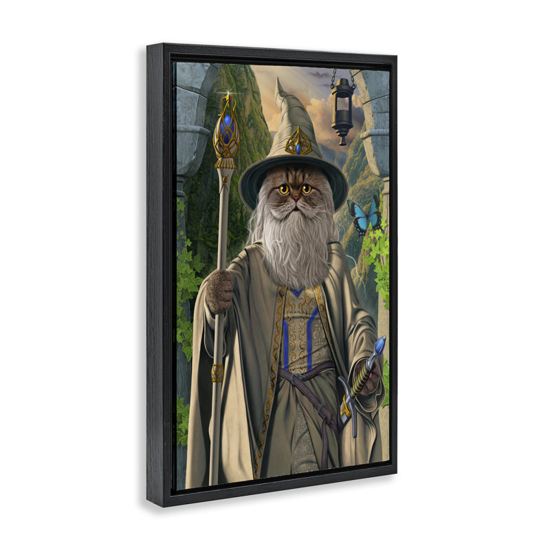 Cadre flottant Catdalf Cat Wizard, design par Vincent Hie, Cadre flottant noir de jais, H 25 po x l 17 po