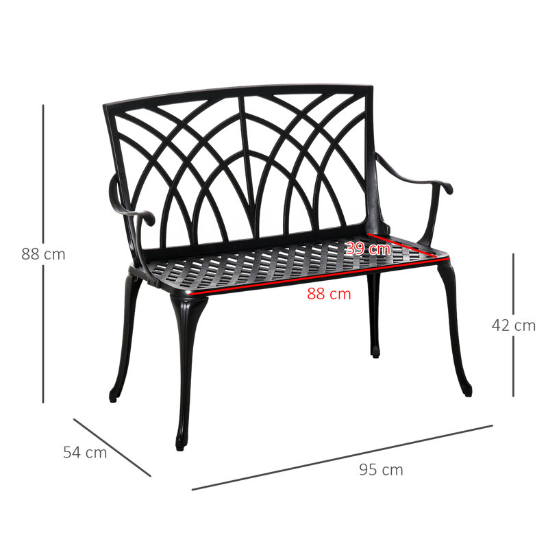 Kayser 2-Seater Cast Aluminium Garden Bench Chair w/ Ergonomic Armrest