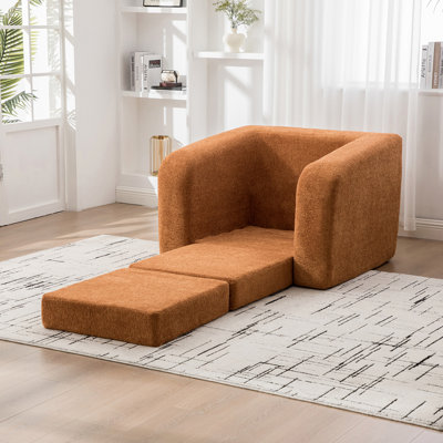 40" Foldable Single Sofa Bed with Armrest & Backrest, Convertible Chenille Boneless Cloud Floor Mattress Sleeper Lounge Accent Chair with Pillow for Apartment Living Room Bedroom Dorm Guestroom,Orange