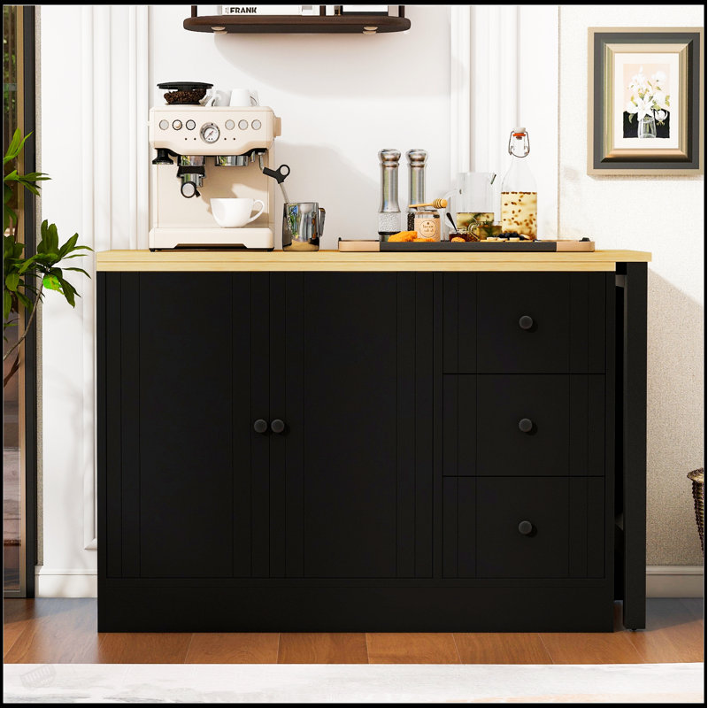 89.7'' Wooden Sideboard With Extendable Table, Multifunctional Storage Cabinet With 2 Doors And 3 Drawers For Living Room, Study, Foyer, And Kitchen
