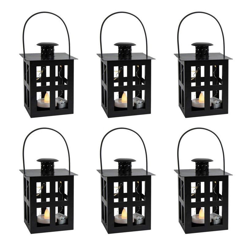 Lantern 6pcs Modern Farmhous Candle Lanterns Decorative with LED & String, Black