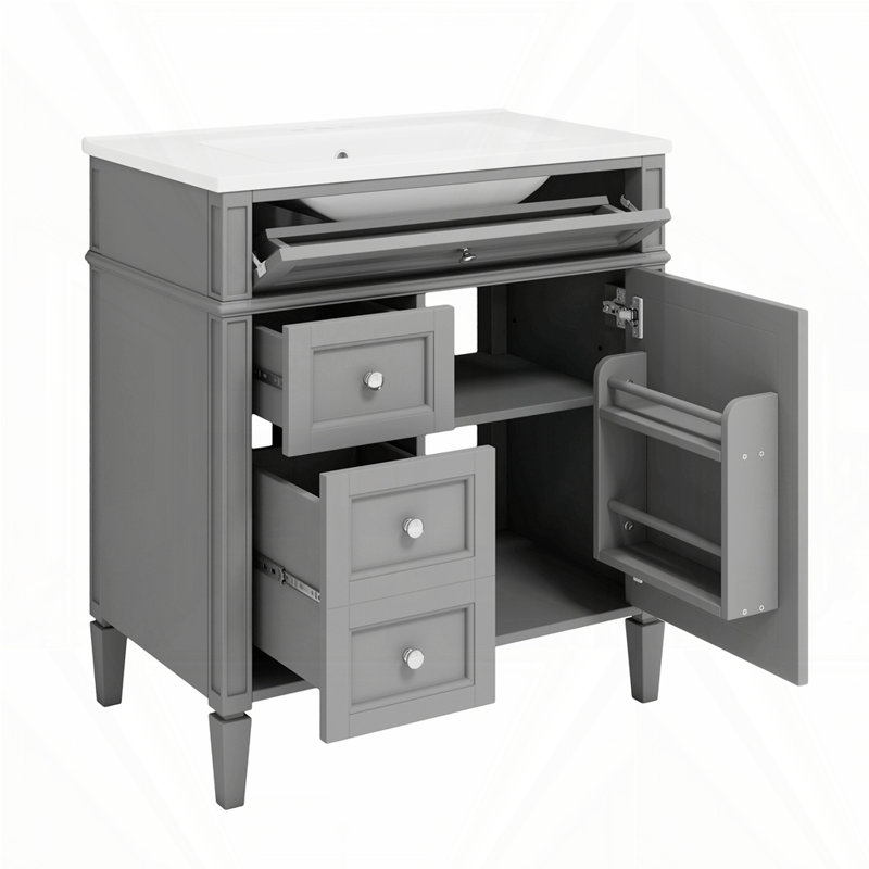 Meuble-lavabo de 30 po avec lavabo supérieur, Gris, Argent argent, 30"