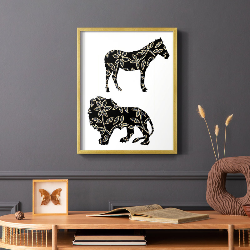 Ornementaux animaux de safari I, reproduction encadrée - bois massif, Or, H 20 po x l 16 po