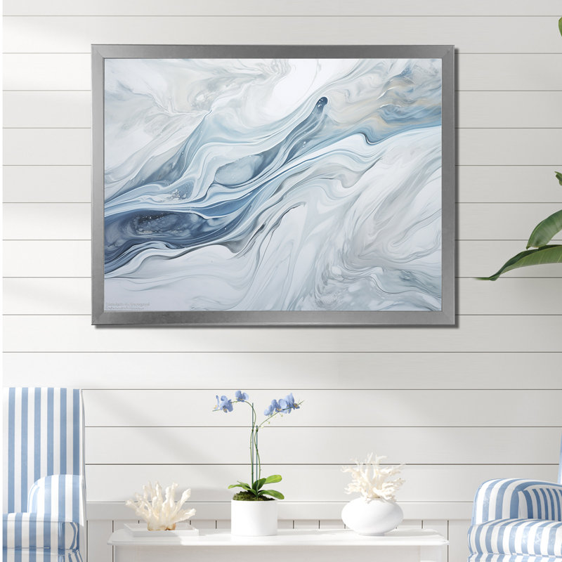 Gris et bleu, charme de glacier, liquide - Art mural glacier, H 34 po x l 44 po, Cadre photo unique, Silver