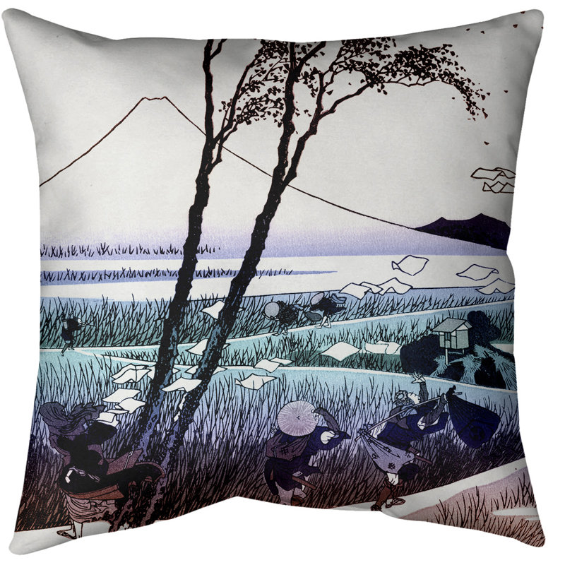 Coussin décoratif en polyester Ejiri in Suruga, 14 po x 14 po, Bourre en polyester, Rouge / Bleu