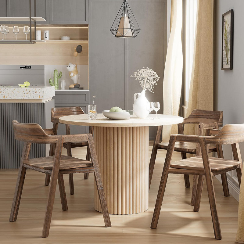 Round Dining Room Table for 1-4, with Solid Wood Base, 29.9" H x 39.9" L x 39.9" W
