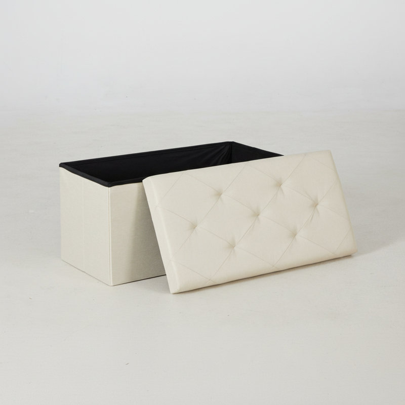 30" Wide Rectangle Standard Ottoman with Storage, Beige