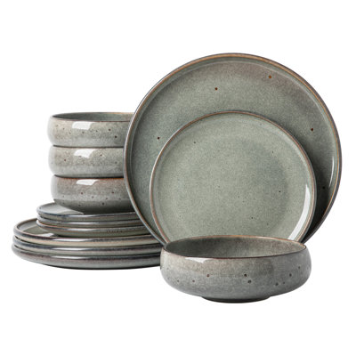  Circle 12 Piece Stoneware Dinnerware Set, Service for 4