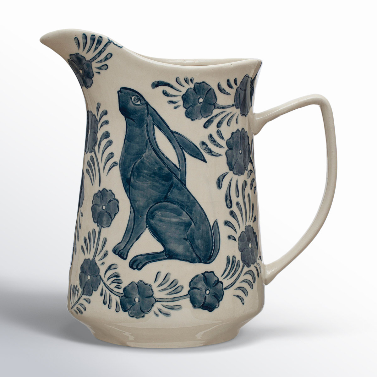 August Grove® Stoneware Pitcher With Painted Rabbit And Florals ...