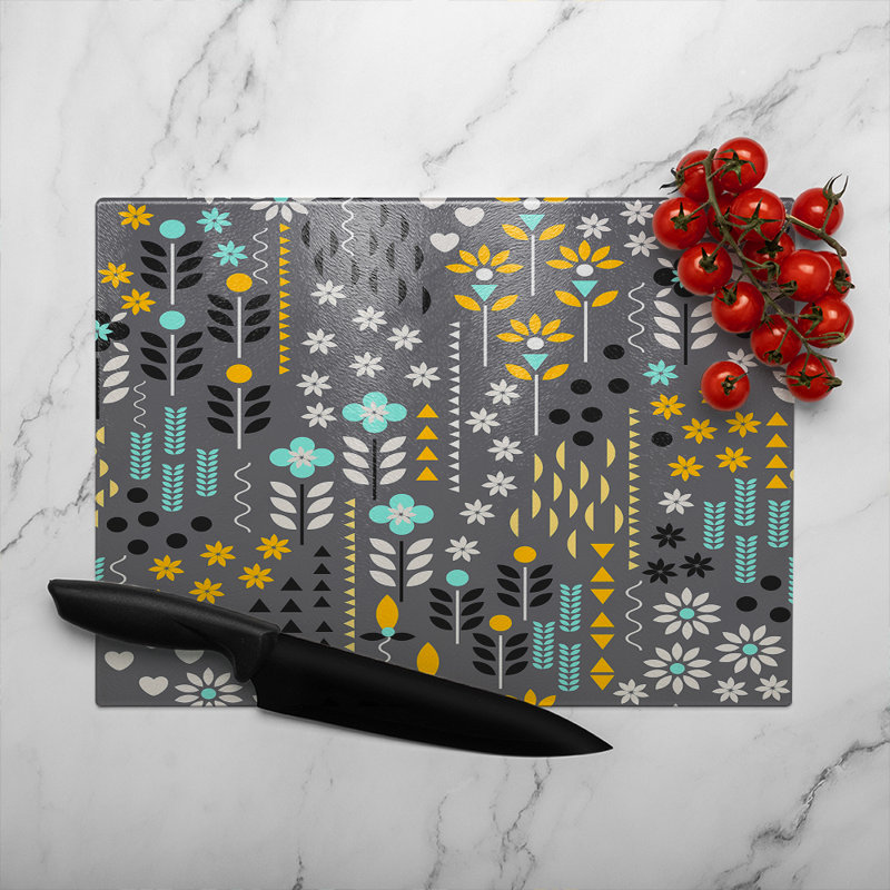 Flower Print Glass Chopping Board, 40cm L x 28cm W