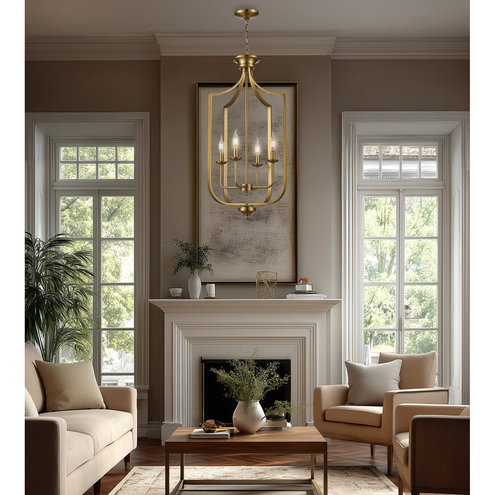 4-Light Chandelier, Large, Antique Gold