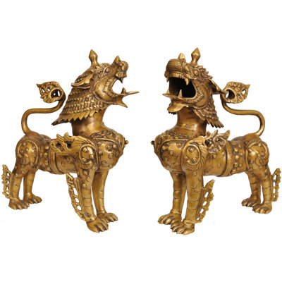 Paire de lions des neiges tibétains bouddhistes