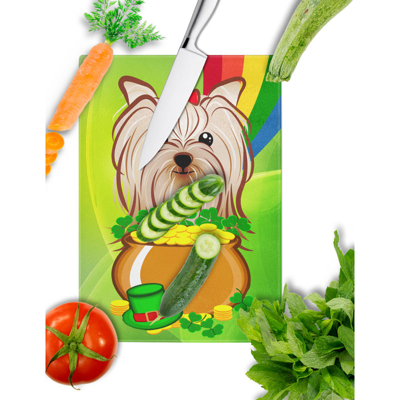 Planche à découper en verre trempé st. patrick de the caroline, Yorkshire Terrier Yorkie