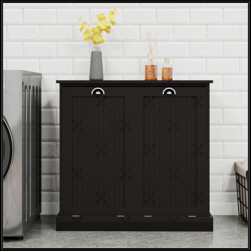 Two-Compartment Tilt-Out Laundry Sorter Cabinet-Black