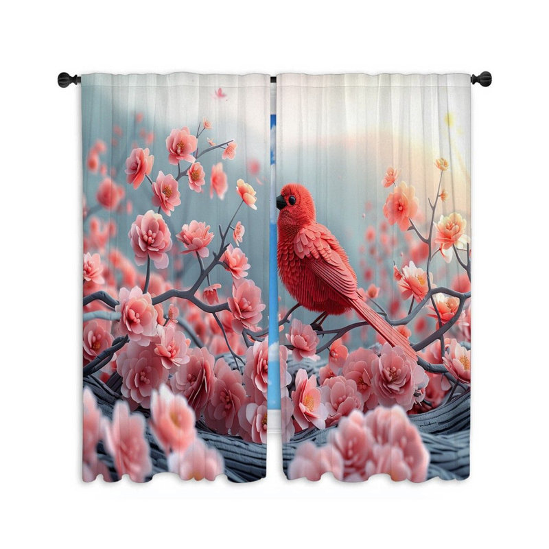 Rideaux d'oiseaux et de fleurs sauvages - 2 panneaux, L 40 po x L 84 po