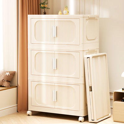 Unité de rangement pliable blanc crème pour plusieurs cas de figure - 5, 19,9 "11,94" 49,03 ", porte magnétique, roues, plastique, salon, chambre à coucher, cuisine, outil de jeu et pratique 19,9" 11,94 "49,03"