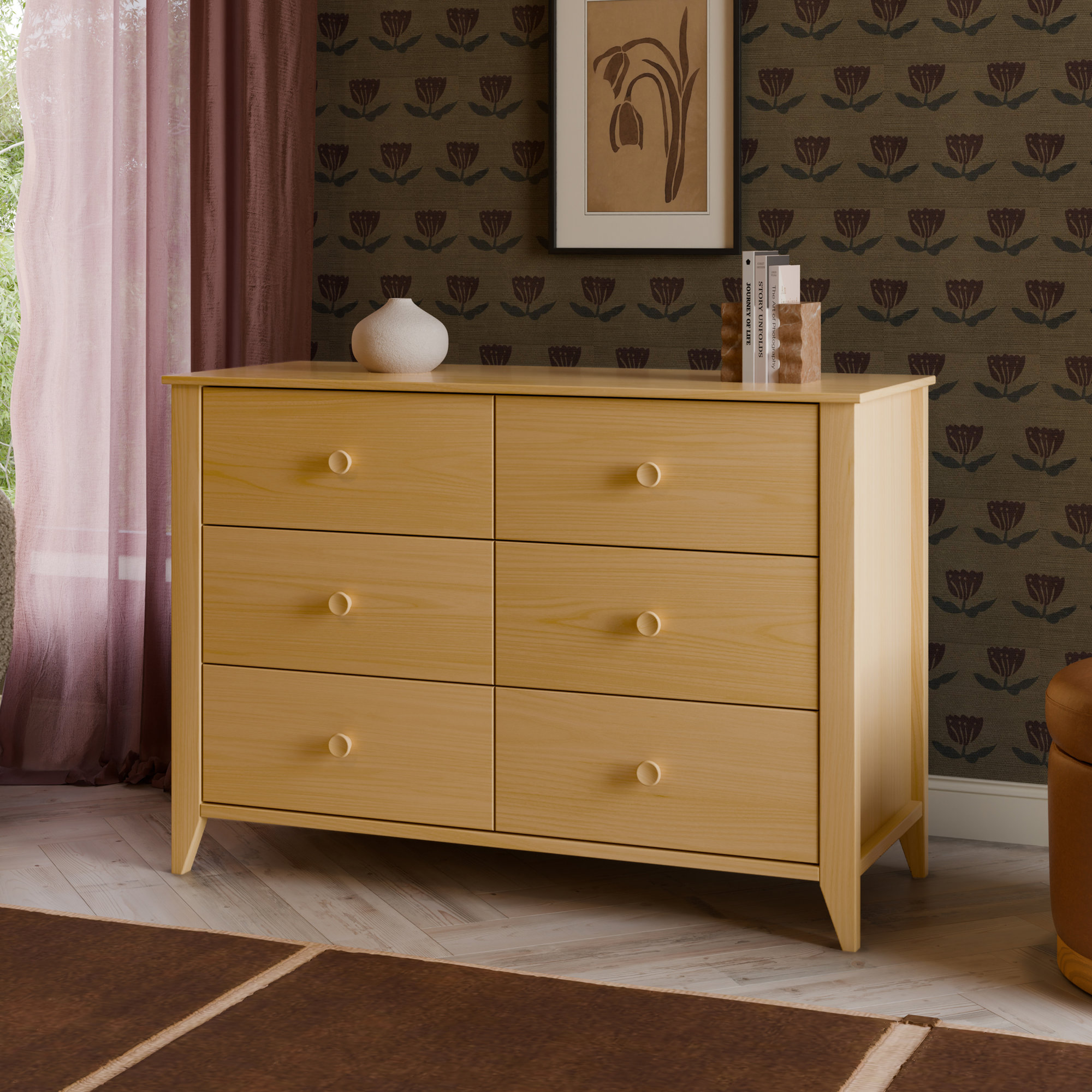 Sprout 6 Drawer 19.75" Double Dresser, Honey