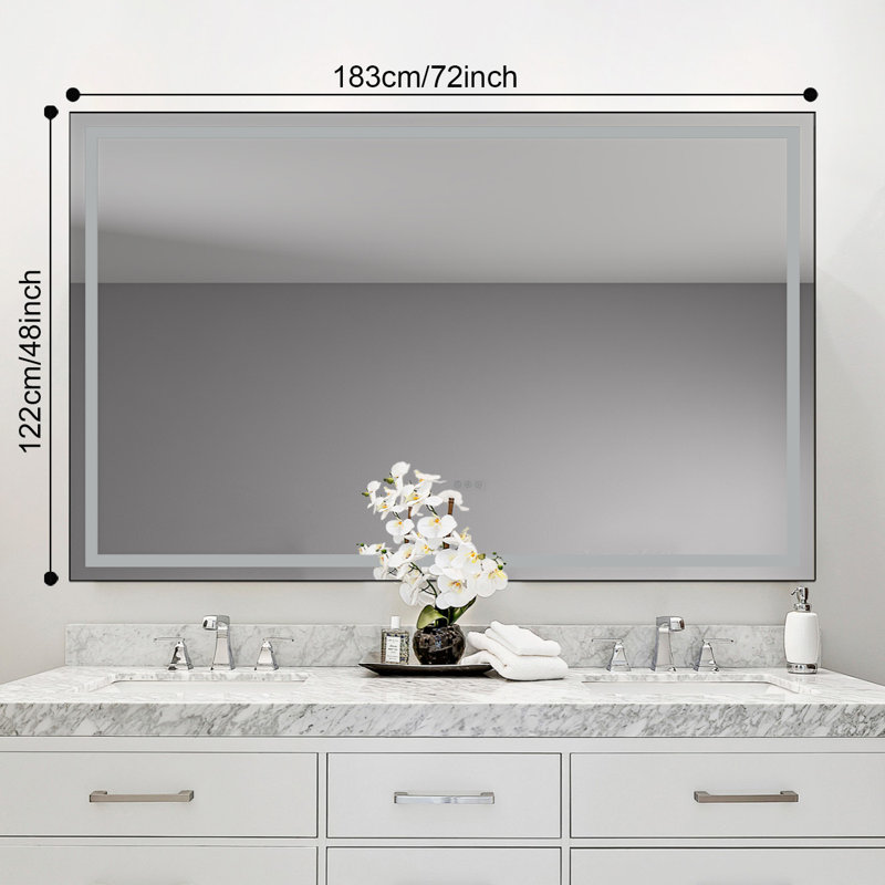 Led Mirror Bathroom Vanity Mirror With Back Light,Wall Mount Multifunctional Vanity Mirror,Gun Ash,Aluminium Frame, Rectangle